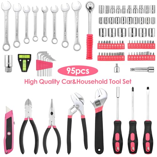 Image of TLGREEN 95-Piece Home Tool Set with Storage Case, Pink