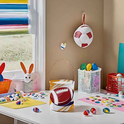 Image of Football Easter Basket for Kids Baby Boys and Girls Cute Toy Storage Organizer Bin Box Easter Dinosaur Room Decor(Football)