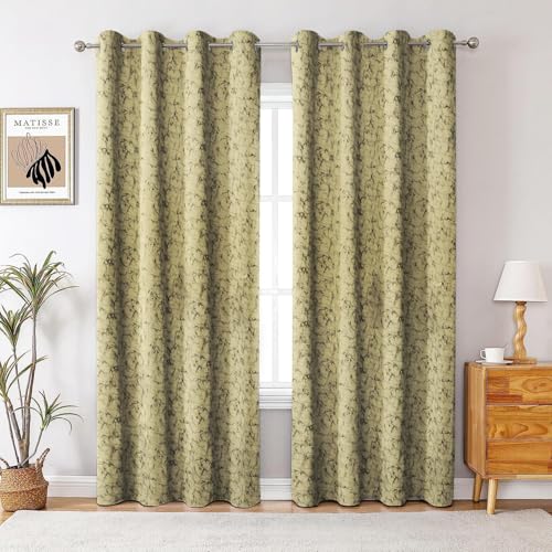 Image of Homestan Abstract Design Velvet Door Curtains 7 Feet Long Set of 2 with Stainless Steel Grommets for Home Decor (7 X 4.5 Feet, Dark Cream)