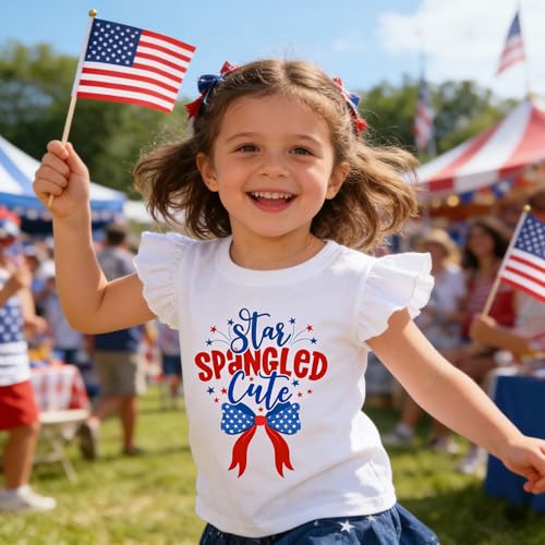 Image of Tkria July 4th Tank Top Girl Toddler 4th of July Shirt Baby Girl American Flag Shirt USA Ruffle Tee Girl Patriotic Outfit