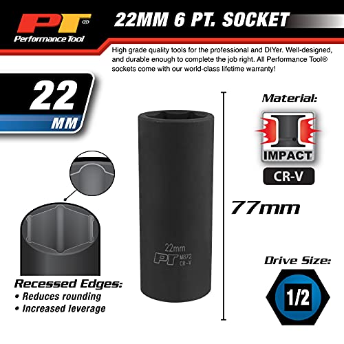 Image of Performance Tool M872 1 /2 Drive 6pt Impact Socket, 22mm
