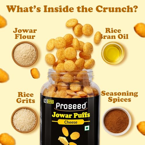 Image of Proseed Jowar Puffs (Spices & Cheese) | 150g x 2 Packs (Total 300g) | Slow Roasted & 100% Veg | No Refined Flour, Sugar & Trans-Fat | Gluten Free | No Palm Oil | Healthy Travel Friendly Millet Snacks
