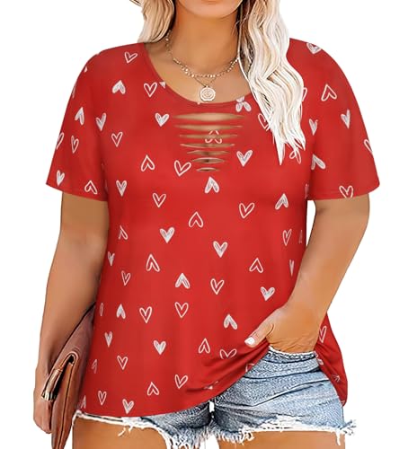 Image of CARCOS Plus Size Tops for Women Short Sleeve Shirts Basic Tee Solid Color Blouse V Neck Tunic Loose Fit Tshirts Summer XL-5XL