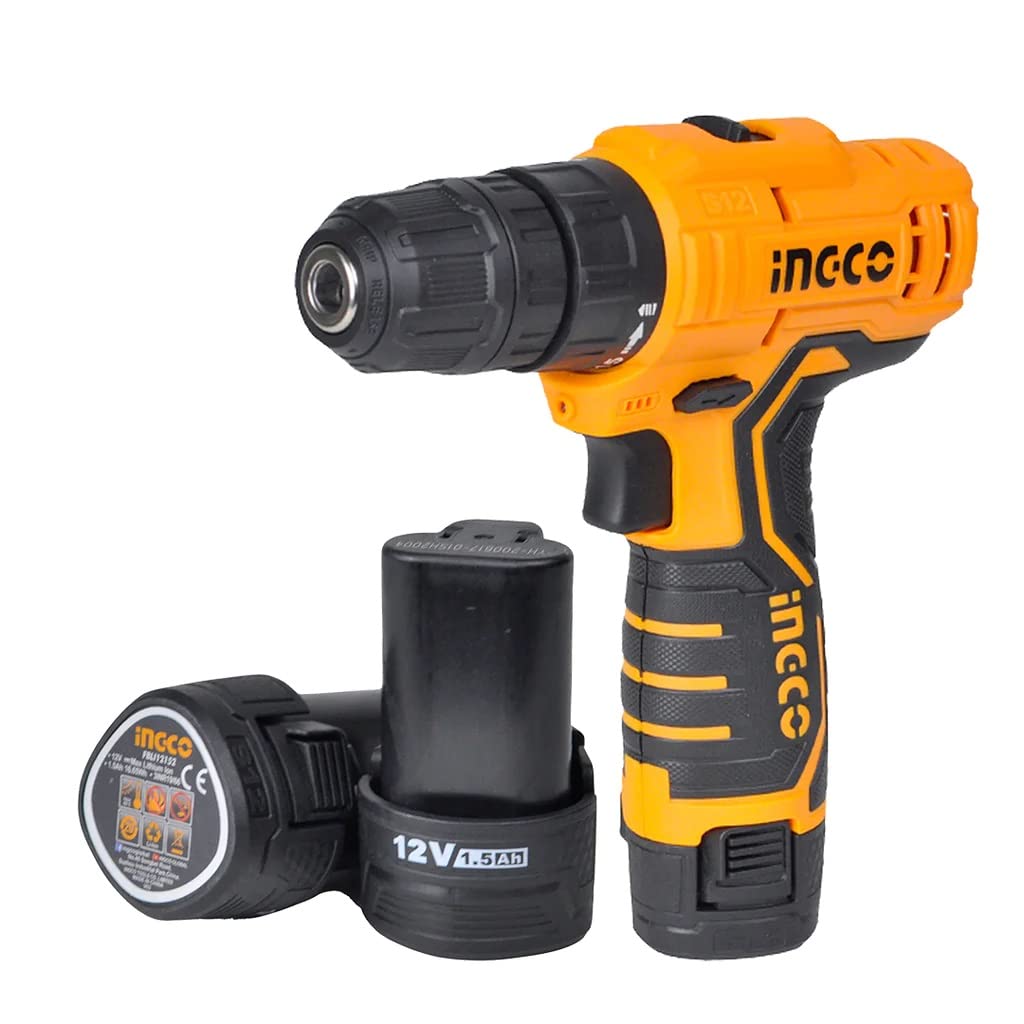 Ingco CDLI12325 12V Cordless Drill with two batteries and carrying case