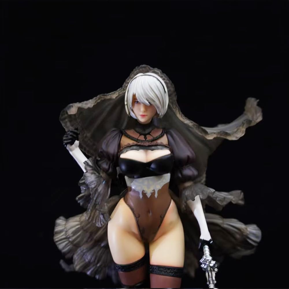 Zhongkaihua Automata 2B Figura d'Azione con Testa Intercambiabile e Spada Rimovibile Statua 32cm Yorha 2B Figura in Abito da Sposa Nero Edizione PVC Ornamenti
