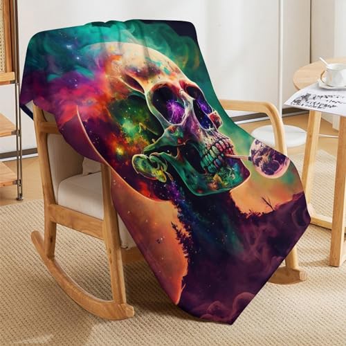 Manta de franela con diseño de calavera 3D para cama y sofá gótica reversible 180x200cm 5