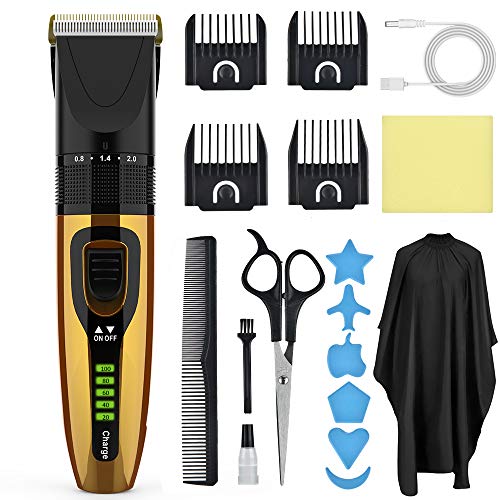 Cortapelos Recortadora de Barba, Cortapelos Profesional Hombre Impermeable, Cuchilla Cerámica Barbero Electrico Barba Kit, Máquina Cortar Pelo Inalámbrico con Pantalla LCD Peine para Adulto Niño