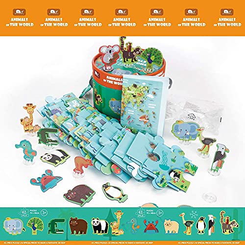 World Map Puzzle Animal Of The Colorful Floor Puzzle And Grown Up Puzzles For Kids Age 3 Raising Children Recognition & Memory Skill Practice(42Pcs,Large Size2.3X1.6Feet) #TOP2