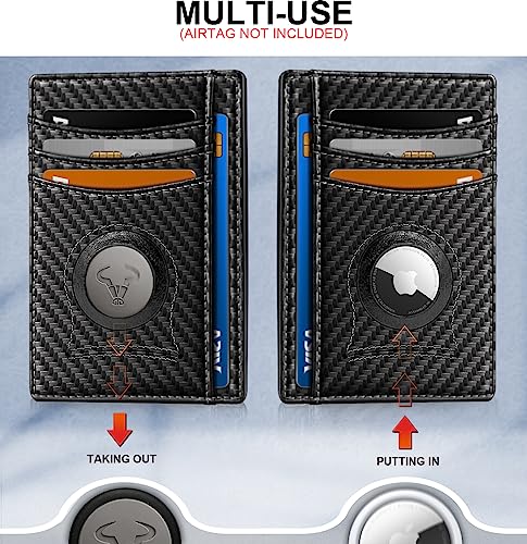 Slim Wallet Airtag No-hole,Mens Smart Minimalist Wallet Card Holder 7cards Compatible for Apple Airtag,RFID Blocking2