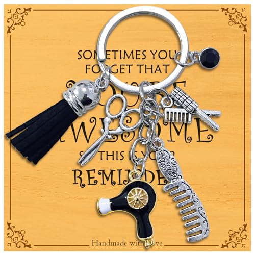 WeRChnpet Hair Stylist Gifts Comb Scissors Charm Keychain,Creative Cosmetology Hairstylist