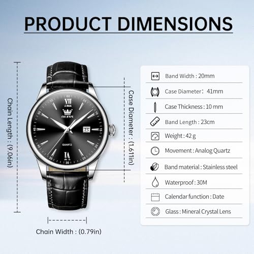 Image of OLEVS Men Leather Watches Classic Quartz Large Dial Easy Read Waterproof