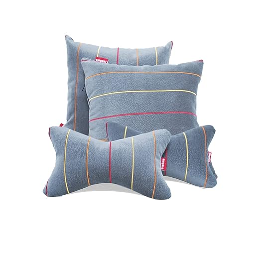 Elegant Suede Cu06 Grey Car Seat Neck Rest Pillow And Cushions (Set Of 4)