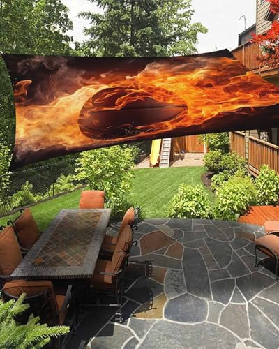 Waterproof Sun Shade Sail Sports Theme Basketball on Fire Outdoor Patio Sun Shades Canopy UV Block Water Resistant Sunshade for Garden Backyard Deck Pergola 6.5x10 Ft