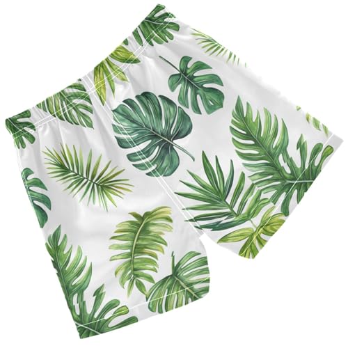 Pigsaly Boys' Swim Board Shorts Watercolor Summer Green Palm Leaves Boy's Swim Trunks Kids Swimwear 2T2