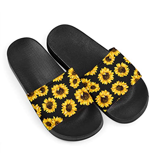 Howilath Novelty Sunflowers Pattern Slide Sandals for Women Girls, Comfotable Open Toe Non Slip Single Band Slide Sandals