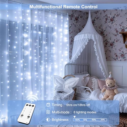 Image of JMEXSUSS 300 LED Curtain Lights, Indoor String Lights for Bedroom, White