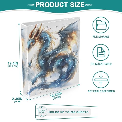 Image of 3 Ring Binder Dragon Water Fire 1.5 inch Binders Three Ring Binders with Clipboard Fit 8.5'' x 11'' Paper 3 Interior PVC Clear Pockets for Office Supplies