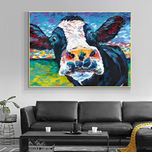 Toile vache colorée style pop graffiti moderne pour salon 35x50cm