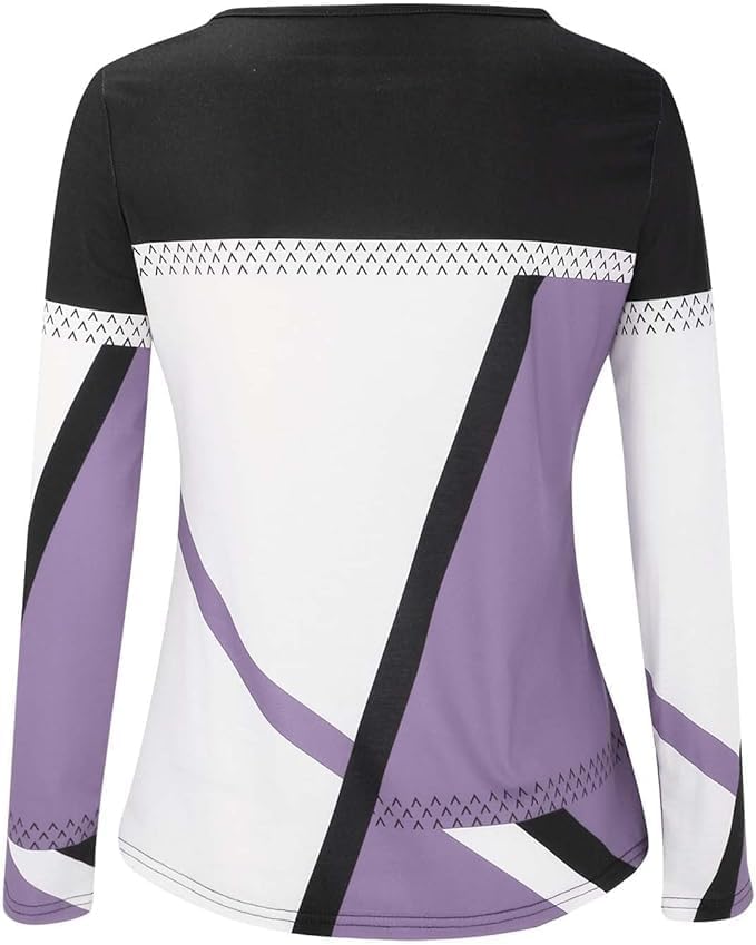 Apvirdy Color Block Tops for Women Casual Crewneck Patchwork T Shirts Fall Loose Long Sleeve Tunic Tops 2024 - Image 6