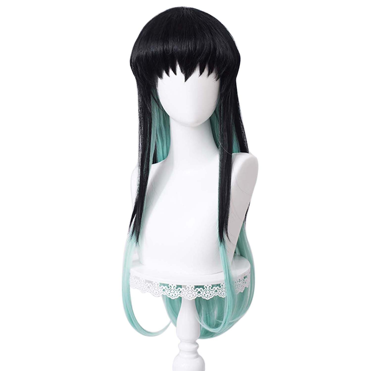 Parrucche Cosplay Parrucca Anime per Donne Capelli lunghi neri con gradiente blu per Halloween, carnevale, feste in costume con cuffia per parrucca