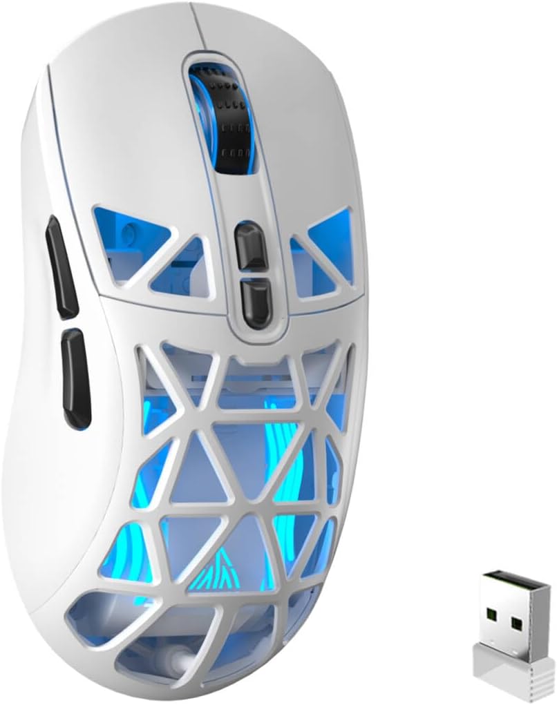 CORBOBO SOLAKAKA SM802 Wireless Gaming Mouse,24,000 DPI Max,Tri-Mode 2.4GHz/BT/Wired USB Rechargeable White Mouse with RGB,Programmable Macro Buttons,68g Lightweight Computer Mouse for Laptop/PC/Mac