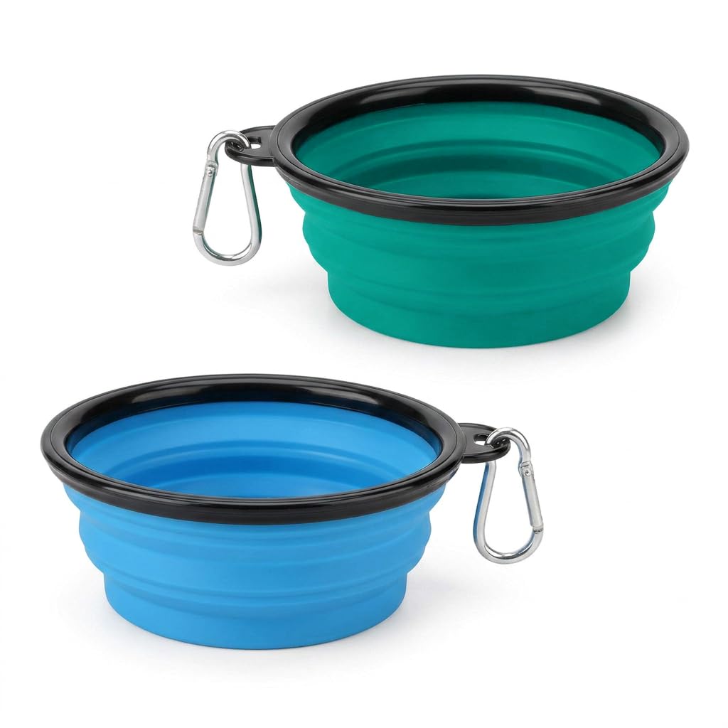 Rest-Eazzzy Ciotole pieghevoli per cani, grandi, 1000 ml, confezione da 2 ciotole portatili per cani, gatti, animali domestici, per viaggi, campeggio, passeggiate, con 2 moschettoni, senza BPA