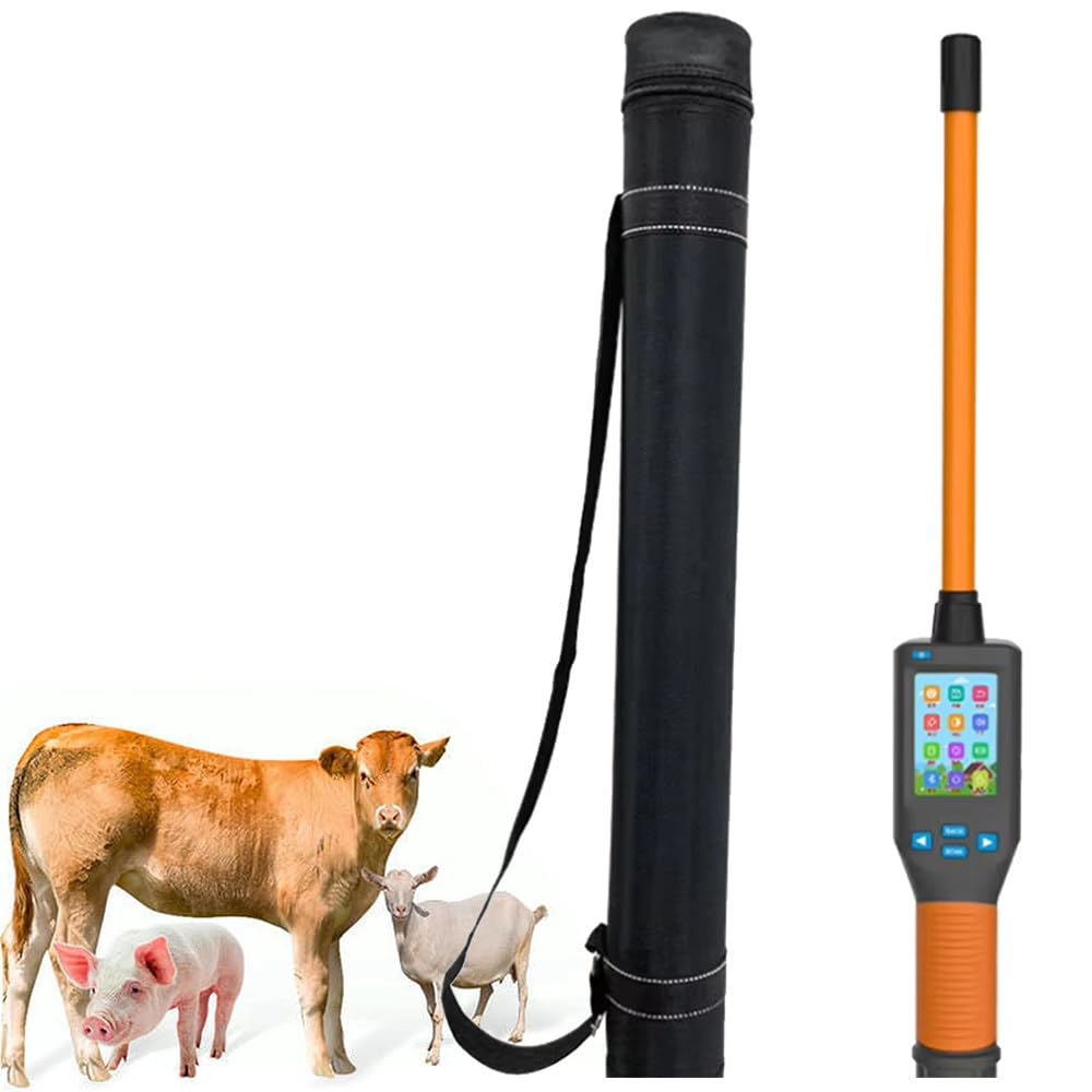 Qiang LCD Display Animal Ear Tag Scanner, Rechargeable 134.2KHz Microchip Reader, 20000 Records Storage Fast Reading, Compatible FDX-B HDX EMID for Dog Cat Pig Cow Sheep