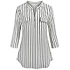 Ninedaily-Womens-34-Sleeve-Plaid-Shirts-Zip-Floral-Casual-Tunic-Blouse-Tops Ninedaily Business Casual Tops Women, Work Blouses Summer Shirts Trendy 2023 Spring Office Uniform Going Out Tops Petite Tops and Blouse Linen Fashion Blouse Stripe Tunics for Women XL Black White