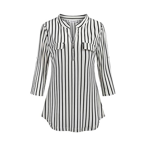 Ninedaily-Womens-34-Sleeve-Plaid-Shirts-Zip-Floral-Casual-Tunic-Blouse-Tops Ninedaily Business Casual Tops Women, Work Blouses Summer Shirts Trendy 2023 Spring Office Uniform Going Out Tops Petite Tops and Blouse Linen Fashion Blouse Stripe Tunics for Women XL Black White