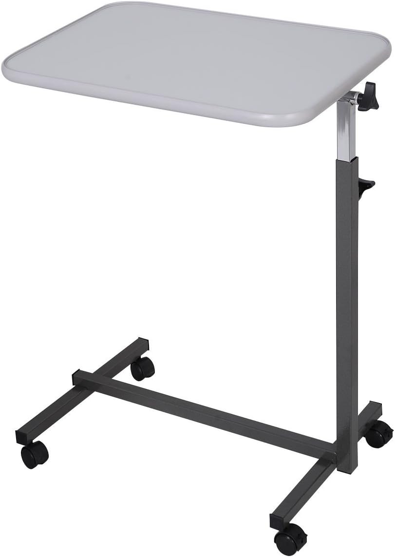 DreamHank Medical Adjustable Overbed Table with Wheels for Hospital and Home Use (Gray)