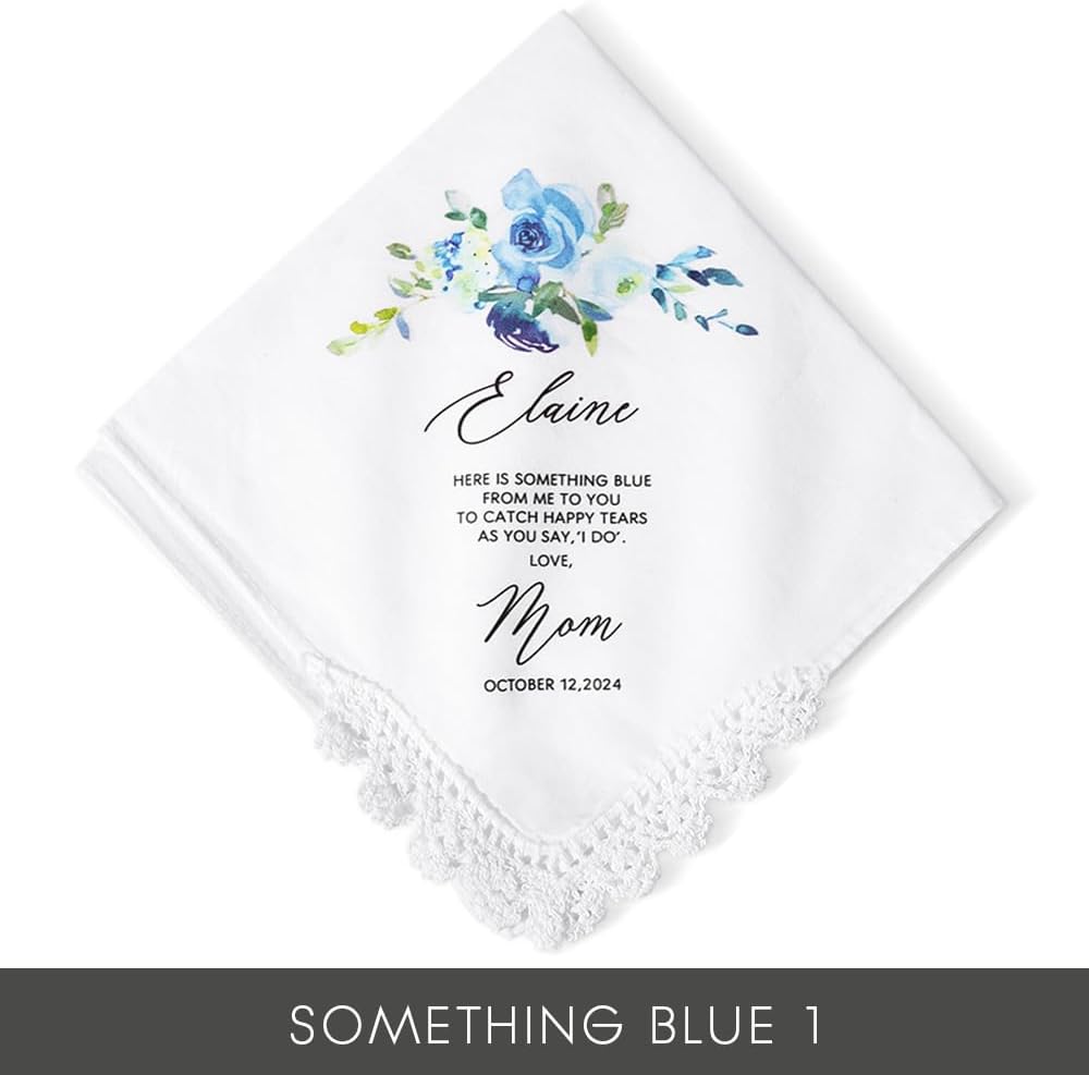 Custom Name Date Wedding Handkerchief White Mother of the Bride Handkerchief For Wedding Day Something Blue Gifts For Bride Handkerchiefs For Women - Image 4