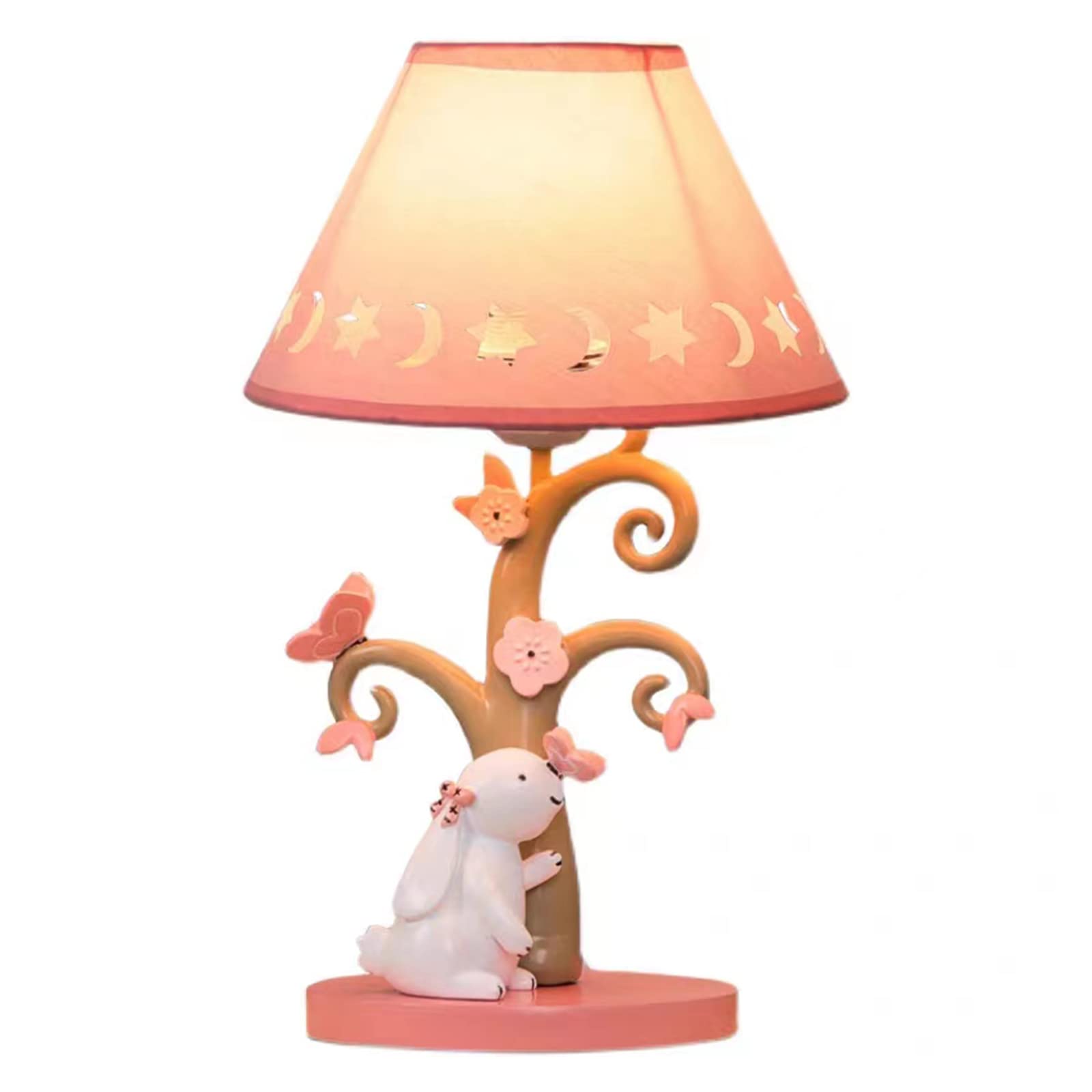 Nowoczesna kreatywna lampa stołowa z kreskówek, lampka nocna Mini Pink Rabbit z abażurem z tkaniny korpus z żywicy, dekoracyjna szafka nocna dla dzieci do sypialni pokoju dziecięcego