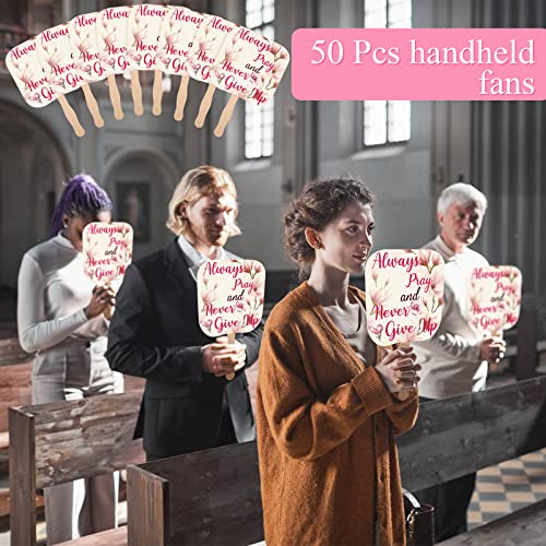 Image of Sherr 50 Pcs Christian Inspirational Gifts Bulk for Women Men Church Fans Handheld Wooden Fans Hand Funeral Memorial Service Favors Gifts