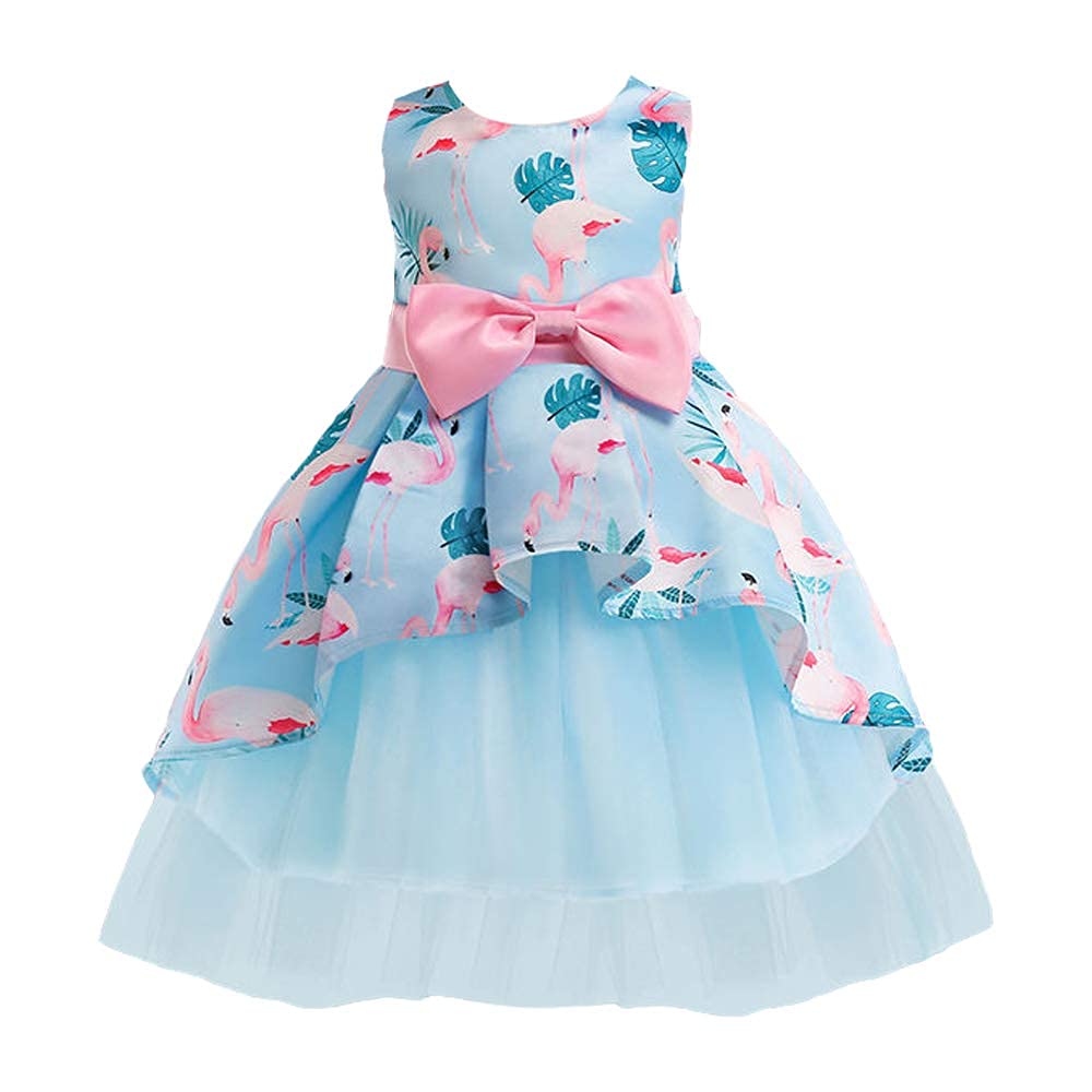 Niren EnterpriseGirl's Satin Blend Fit and Flare Knee-Length Flamingo Dress KB-GQV2-VU5J_Blue 4 Years-5 Years