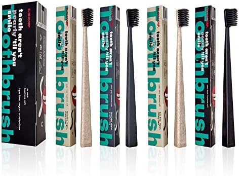 SLOWCORP. Soft Charcoal Bristle Toothbrush, BPA-Free, Deep Cleaning Tapered Bristles with Free-Standing Handle, Natural Teeth Whitening for Kids and Adults, Supports Oral Health (4 Count (Pack of 1))