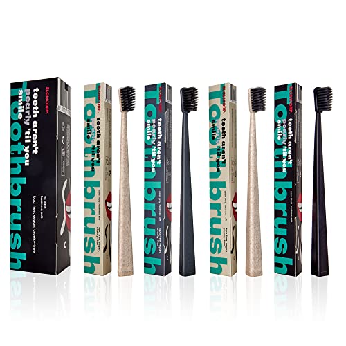 Slowcorp. Soft Charcoal Bristle Toothbrush, Bpa-Free, Deep Cleaning Tapered Bristles With Free-Standing Handle, Natural Teeth Whitening For Kids And Adults, Supports Oral Health (4 Count (Pack Of 1)) #TOP1