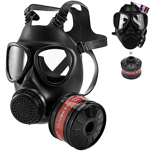 RANKSING Atemschutzmaske Vollgesicht Wiederverwendbare Gasmaske mit P-A-2 40mm Aktivkohlefilter Kanister Schwarz Gummi Russische Maske für industriellen Heimgebrauch und Überleben