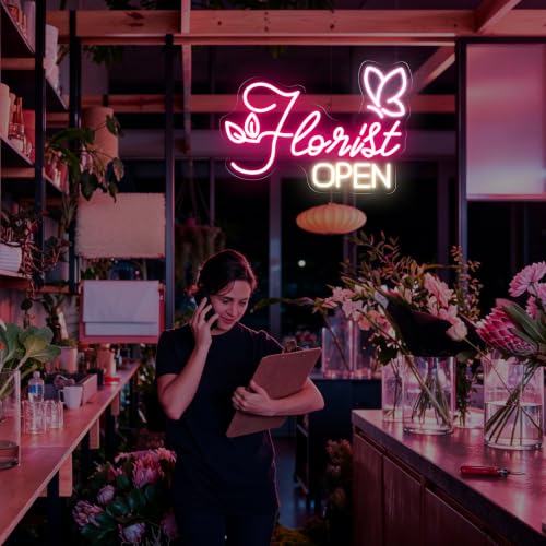 Image of Florist Open Neon Sign Flower Shop Open Welcome Led Light