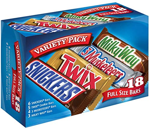 SNICKERS, TWIX, 3 MUSKETEERS & MILKY WAY Full Size Chocolate Candy Bars Variety Mix, 33.31-Ounce 18-Count Box