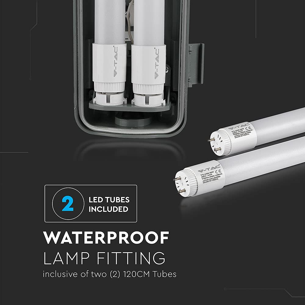 V-TAC VT-1239 VT-12023 2x18W LED WP LAMP FITTING 120CMX2 COLORCODE:6400K IP65, Plastic+ABS, 36 W, 2x18W-120cm