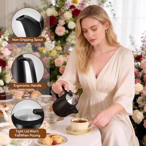 Image of Ceramic Teapot with Infuser, 32 oz Loose Leaf Tea Pot Ceramic with Removable Stainless Steel Infuser, Mess-Free Loose Tea Diffusers, Ideal for Tea Steeper (Black)
