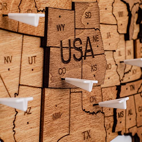 Enjoy The Wood 3D Wood World Map Wall Art Large Wood Wall Décor Housewarming Gift Idea Wood Wall Art World Travel Map For Home & Kitchen Or Office (Pins, Planes) #TOP4