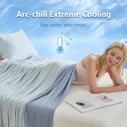 Image of CHOSHOME Cooling Blanket for Hot Sleepers - Summer Blanket Thin Soft Lightweight Breathable Double Side Enhanced Cooling for Hot Flashes, Night Sweats, Bed, Couch (Ice Blue, 96 x 102 inches)