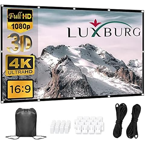 LUXBURG 100" 221x125cm HD 4K Portable Projector Screen, Premium Quality Foldable Thick PVC Projection Screen - 16:9 (87"x 49"), With Bag, Double-Sided Tape, Hooks and Ropes Cover
