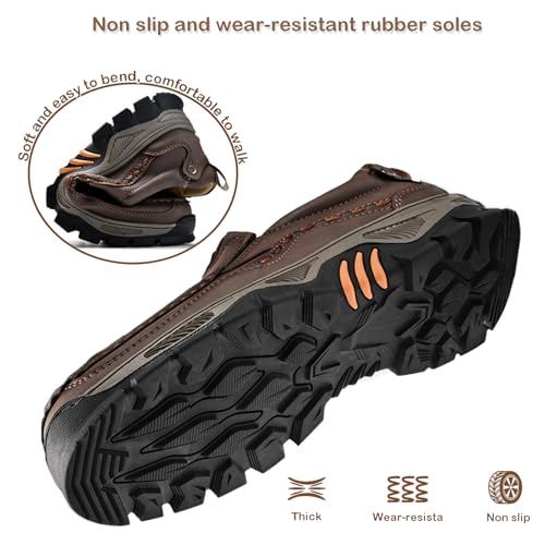 Men's Leather Slip On Loafers Dress Shoes, Waterproof Non Slip Lightweight Comfortable Business Walking Shoes for Weddings Office Hiking4