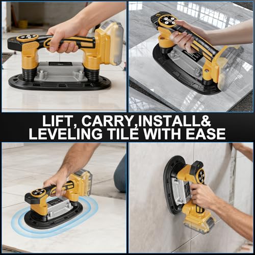 Image of 2IN1 Tile Vibration Tool Suction Cup 10 inch Compatible with Dewalt 20V Battery | 551lbs /250kg Adsorption, 25000r /min, 6 Speeds, Handheld Tile Vibrator Installation Tool for Tiling Leveling (Tool Only)