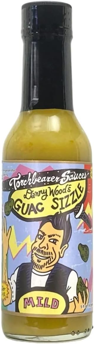 Torch Bearer Sauces Danny Wood's Guac Sizzle, Avocado Jalapeno Pepper Sauce 5 Fl Oz, Heat level 2 - Mild Spicy, All Natural, Extract-Free, Made in USA