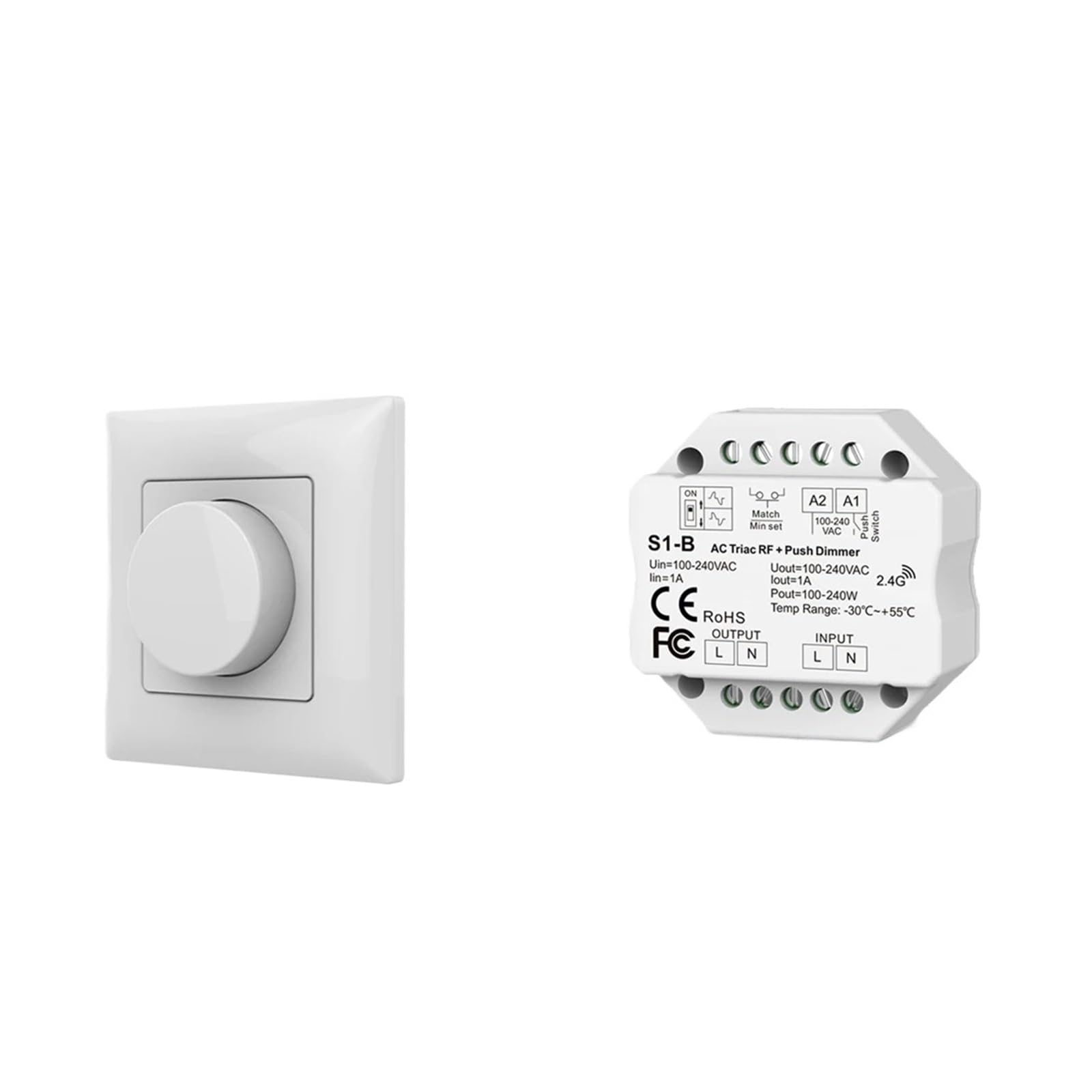 2.4G AC Triac LED Dimming Controller 110V 220V 230V Button Switch Wireless 1/4 Zone RF Remote Control Monochrome Lighting(S1 B and PK1)