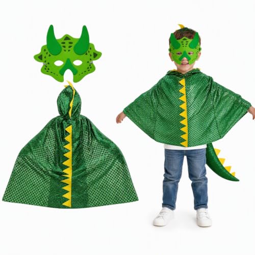 DvBCNMe Dino Kostüm, Dinosaurier Kostüm für Erwachsene, 2er Set mit Dino Maske und Dino Umhang, Dinokostüm für Karneval und Halloween, Verkleidung für Mottopartys