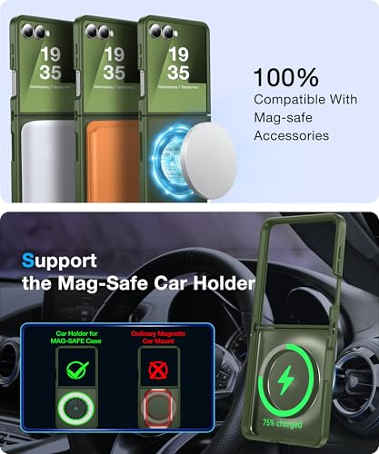 Image of Magnetic for Samsung Galaxy Z Flip 7 Case [Compatible with MagSafe][Anti-Fingerprint][Military Grade Drop Proof] Translucent Hard Back&Soft Silicone Bumper for Flip 7 Phone Case,Forest Green